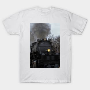 Big Boy closeup with tree's,sky, and steam in Black Wolf  Kansas USA. T-Shirt